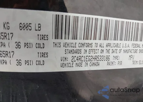 2017 Chrysler Pacifica Touring-L Plus z USA, uszkodzony, nr VIN 2C4RC1EG2HR533186